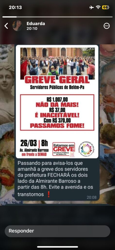 Servidores municipais de Belém decidem entrar em greve geral a partir desta terça-feira