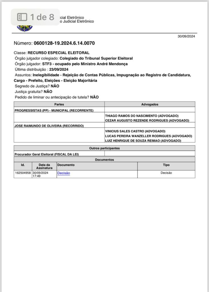 Ministro do TSE manda TRE-PA anular candidatura de Raimundo Belo em Capitão Poço