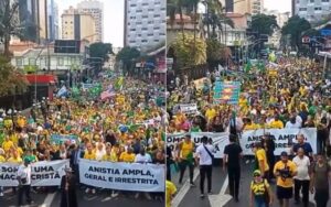 Manifestantes fazem caminhada pela anistia na Avenida Paulista