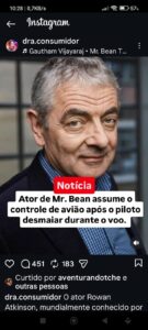 Ator de Mr Bean assume o controle de avião e salva família após piloto desmaiar