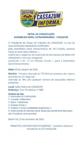 Assembleia Geral debaterá vários temas, incluindo o aniversário do Cassa
